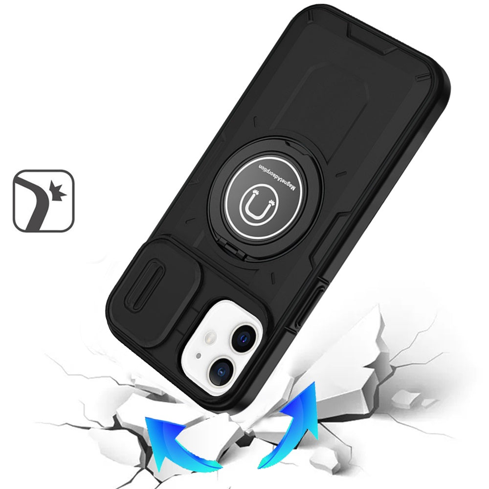 For Samsung Galaxy S22 Build in Invisible Magnetic Ring Stand with Slide Camera Protector, fit Magnetic Car Mount [Compatible with MagSafe] Case Cover