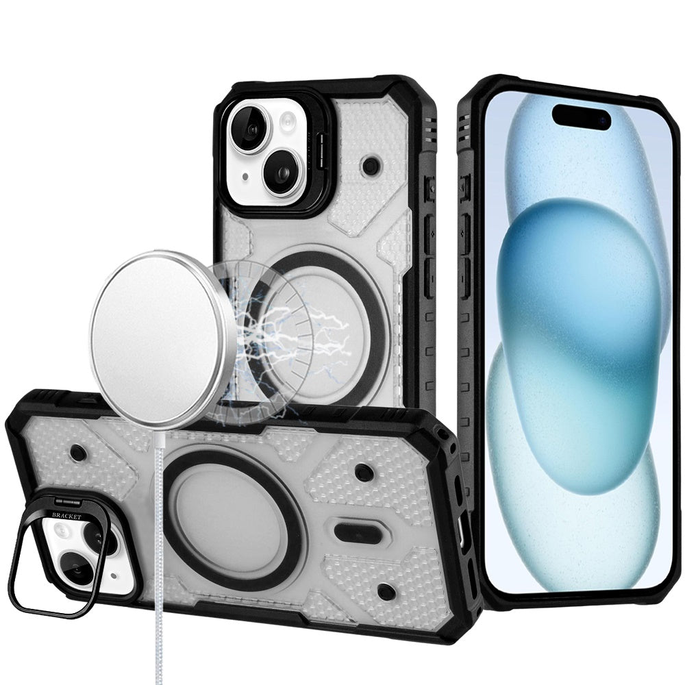 For Apple iPhone 17 Transparent Tough Dotted Magnetic Case with Camera Stand & Hybrid Grip Shockproof Case Cover