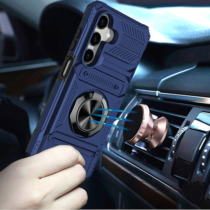 Phone Case for Samsung Galaxy A17 5G Multi Functional Card Slot Shockproof Metal Ring Hybrid Wallet Rugged Protective Grip Heavy Duty Durable Cover