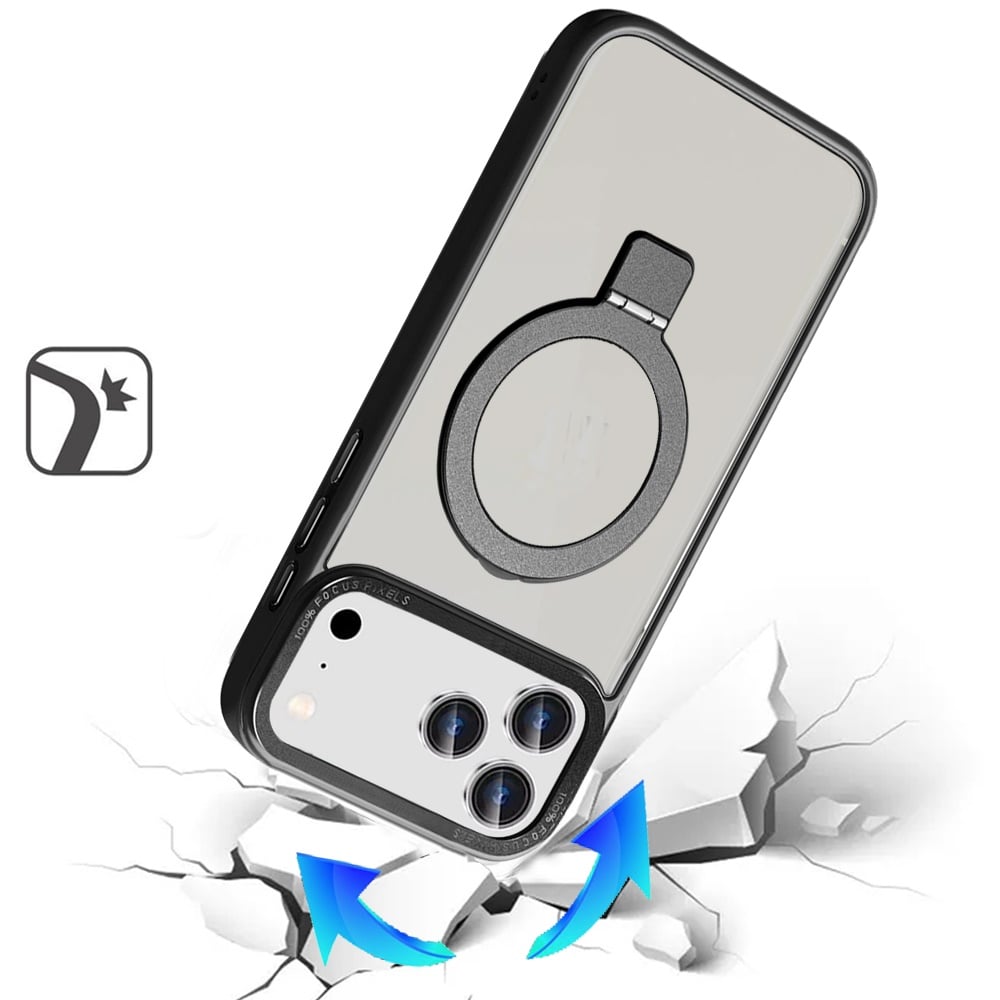 For Apple iPhone 17 Pro (6.3") Magnetic Metal Matte with Built-in MagSafe Stand, Hybrid Shockproof Armor, TPU Frame Case Cover Cosmic Orange