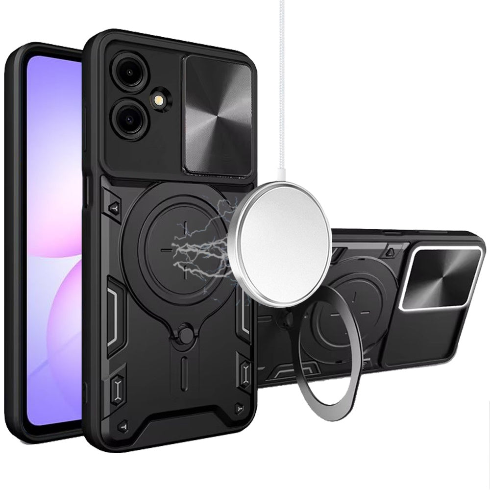 For Samsung Galaxy A07 Hybrid Magnetic 360° Ring Kickstand, MagSafe Compatible, Durable Full Camera Lens Protection Case Cover