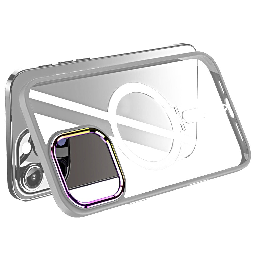 For Apple iPhone 16 Pro Magnetic Ring Stand Hybrid MagSafe Compatible Shockproof Protection Transparent Back Alloy Chrome Grip Case Cover Navy Blue
