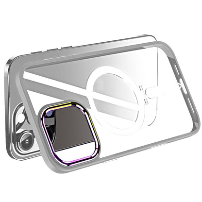 For Apple iPhone 16 Pro Magnetic Ring Stand Hybrid MagSafe Compatible Shockproof Protection Transparent Back Alloy Chrome Grip Case Cover Navy Blue