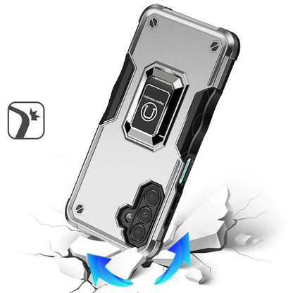 For Samsung Galaxy A16 5G Hybrid Stand Magnetic Ring Holder Kickstand Heavy Duty Rugged Drop Silicone & Hard PC Shockproof Case Cover Silver