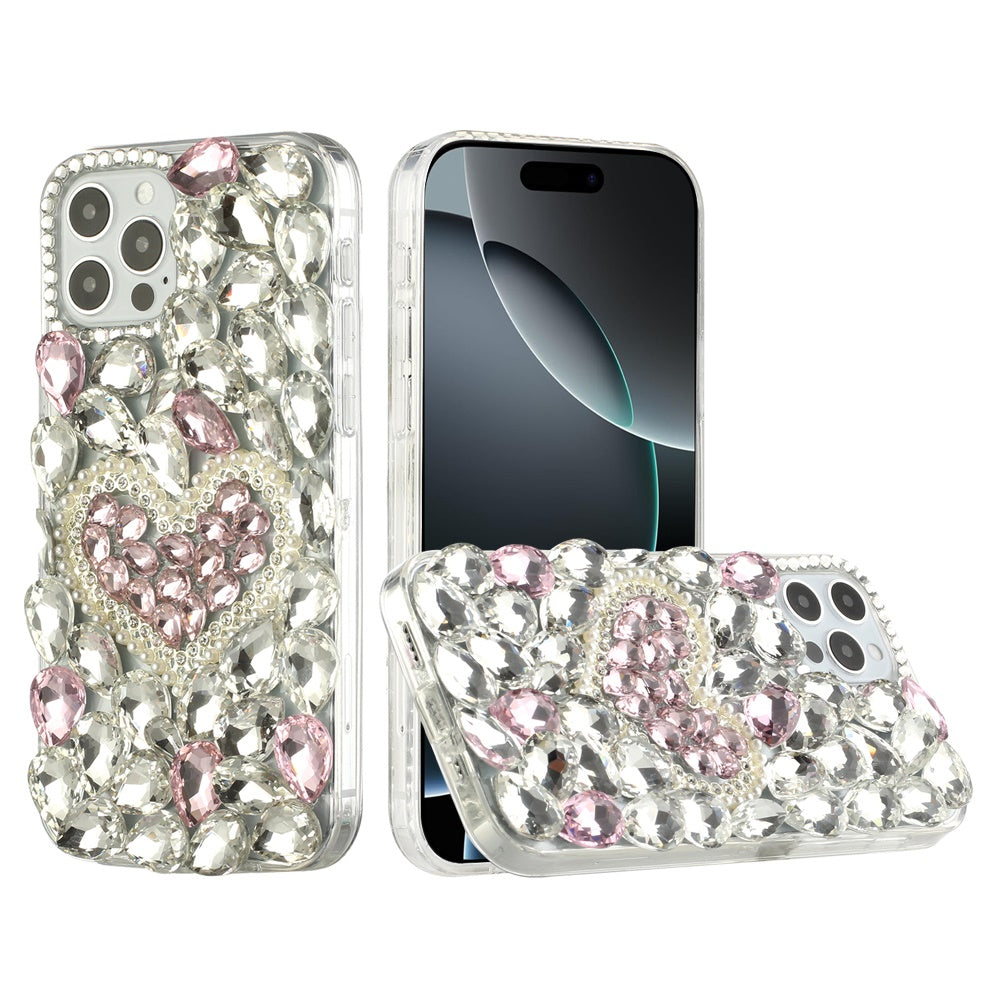Phone Case for Apple iPhone 16 Pro Max Luxury Full Diamond Glitter 3D Floral Ornament Hybrid Shockproof Stylish Rhinestone Designer Protective Elegant Cover