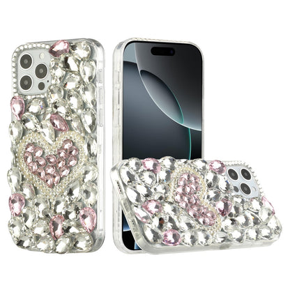 Phone Case for Apple iPhone 16 Pro Max Luxury Full Diamond Glitter 3D Floral Ornament Hybrid Shockproof Stylish Rhinestone Designer Protective Elegant Cover