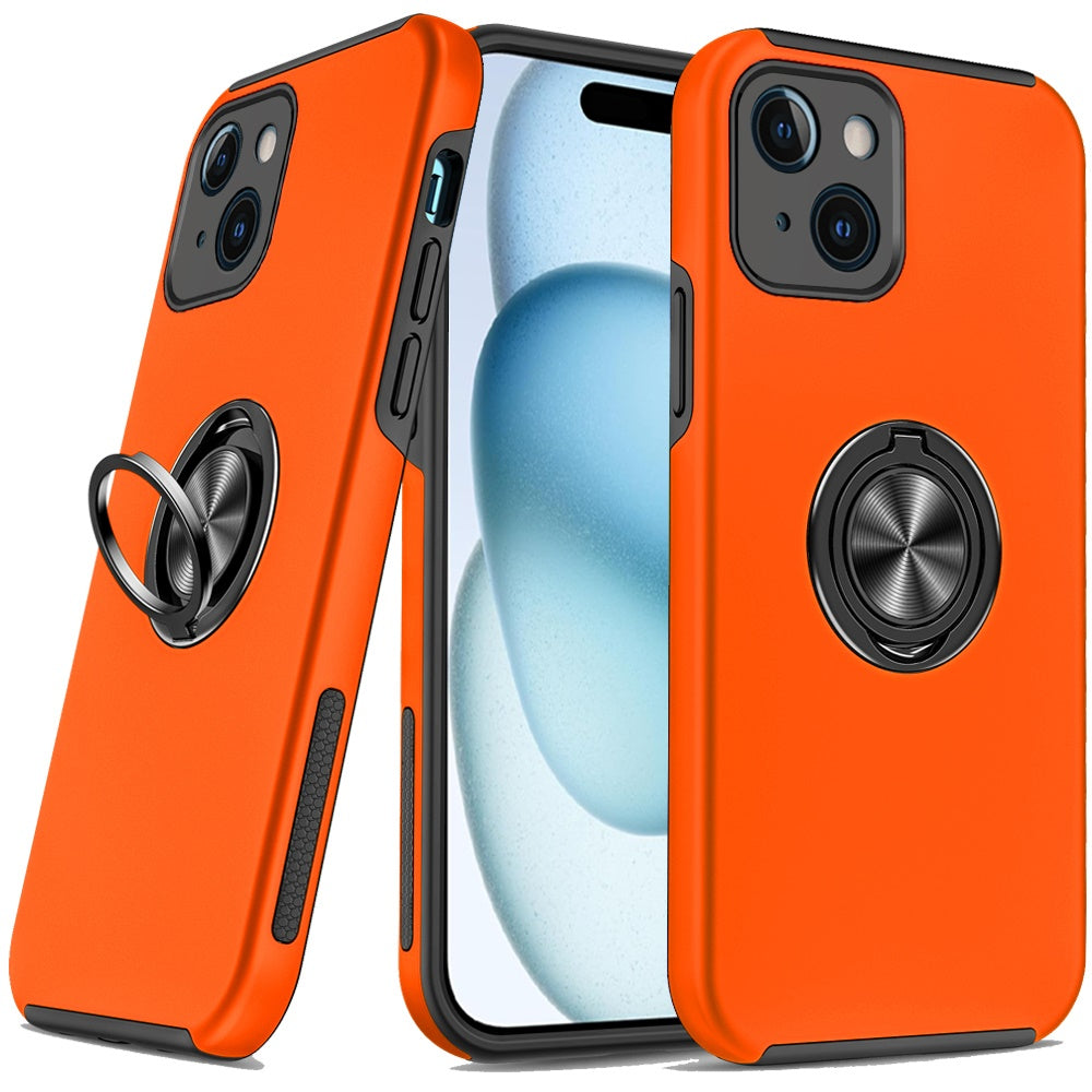 Phone Case for iPhone 15 (6.1") Invisible Ring Stand Shockproof Anti Slip Durable Grip Protective Hybrid Fit Magnetic Car Mount Holder Cover Cosmic Orange