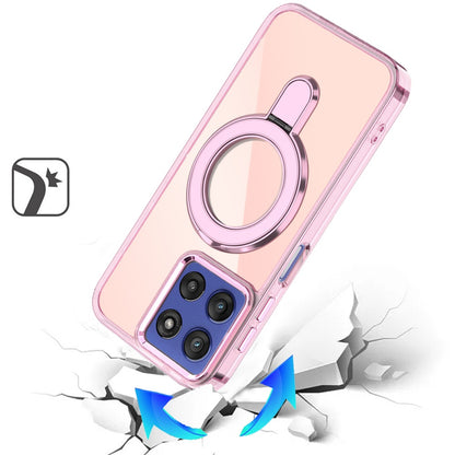 For Motorola Moto G Stylus 5G 2026 /2025 Chrome Hybrid with Rotating Magnetic Circle Ring Stand, Slim Shockproof Hybrid Case Cover Light Pink