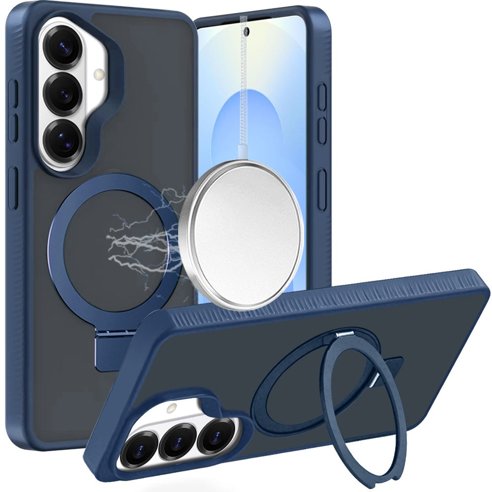 For Samsung Galaxy S26 Ultra Magnetic Circle Kickstand with MagSafe Compatibility, Matte Skin, Rugged Bumper, and Ring Holder Case Cover Blue