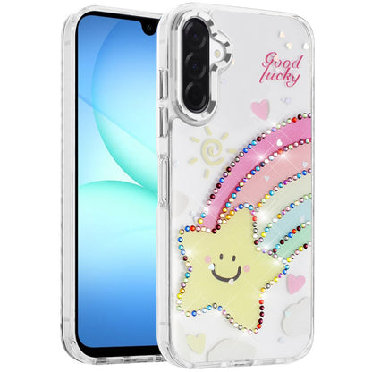 For Samsung Galaxy A17 5G Butterfly Resin Epoxy Diamond Design Metal Edged Hybrid Shockproof Heavy Duty Drop Protection Case Cover