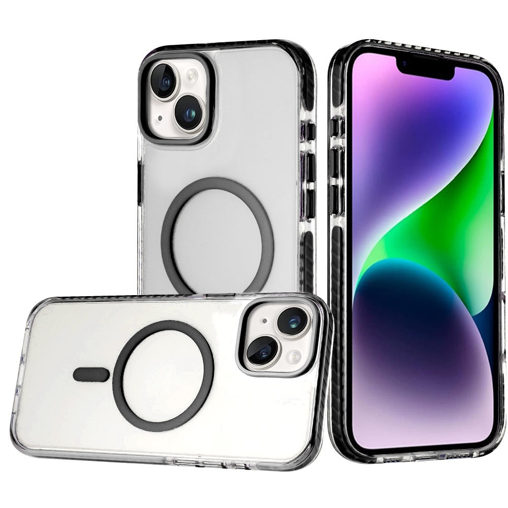 For Apple iPhone 13 Pro Max Transparent Hybrid with Color-Matched Magnetic Circle, Rubber TPU Frame Hard PC Shockproof Case Cover