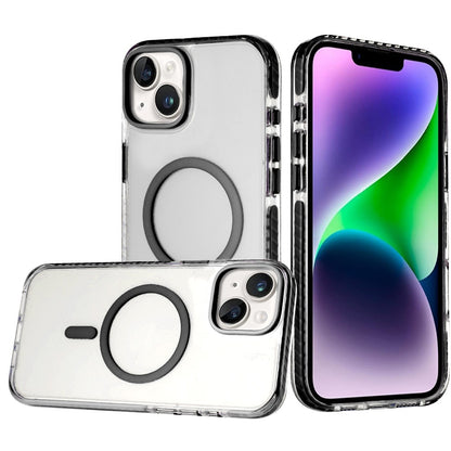 For Apple iPhone 14 Pro Max Transparent Hybrid with Color-Matched Magnetic Circle, Rubber TPU Frame Hard PC Shockproof Case Cover