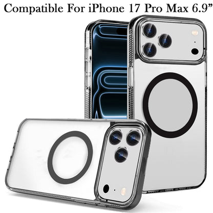 For Apple iPhone 17 Pro Max (6.9") MagSafe Compatible Integrated Technology Clean Transparent Hybrid Armor TPU Frame Case Cover Black