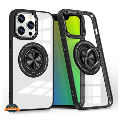 For Apple iPhone 17 Clear Transparent Back Hybrid with Rotating Ring Stand, MagSafe Compatible Shockproof Slim TPU PC Case Cover