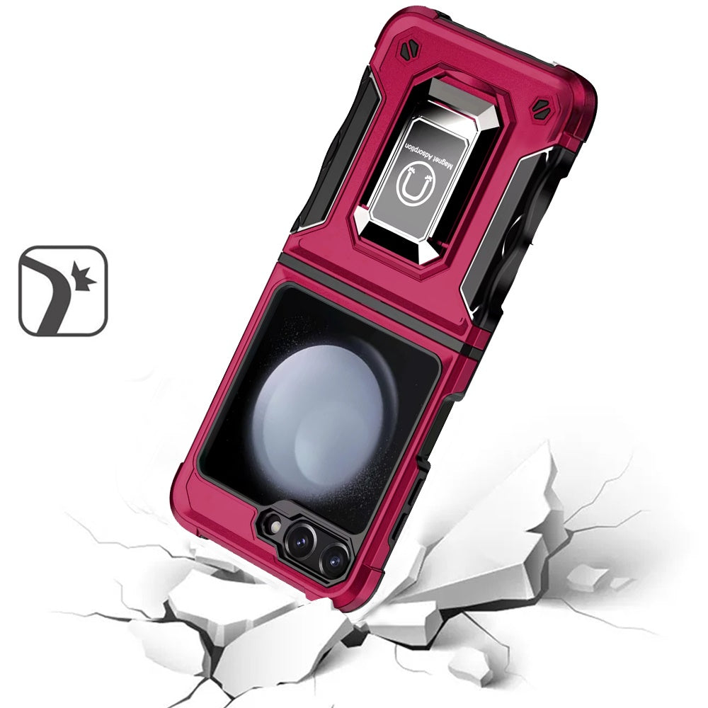 For Samsung Galaxy Z Flip 7 FE Hybrid Stand Magnetic Ring Holder Kickstand Heavy Duty Rugged Drop Silicone & Hard PC Shockproof Case Cover