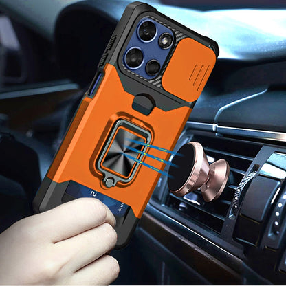 For Motorola Moto G Stylus 5G 2026 /2025 Wallet Case with Ring Stand & Slide Camera Cover Back Credit Card Slot Holder, Military Grade Case Cover Cosmic Orange