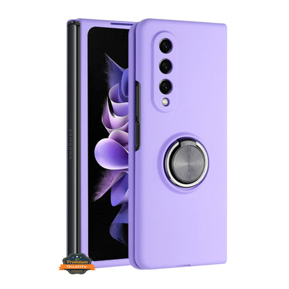 For Samsung Galaxy Z Fold 7 Matte Silicone TPU Rubber Magnetic with 360° Ring Stand Grip Shockproof Slim Hybrid Case Cover