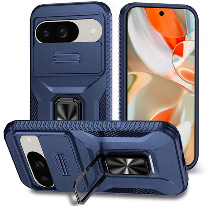 For Google Pixel 9 Pro XL (6.8") Camera Cover Phone Case with Magnetic Rotation Ring Stand [Military Grade] Hybrid Hard TPU Shockproof Case Cover