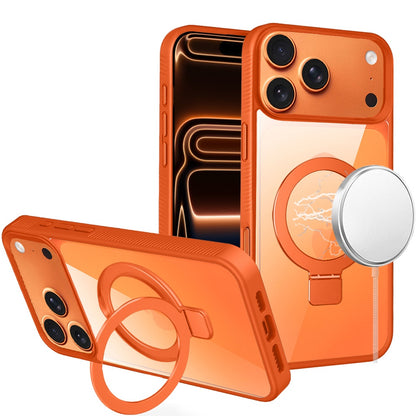 For Apple iPhone 17 Pro (6.3") Magnetic Circle Kickstand with MagSafe Compatibility, Matte Skin, Rugged Bumper, and Ring Holder Case Cover Cosmic Orange
