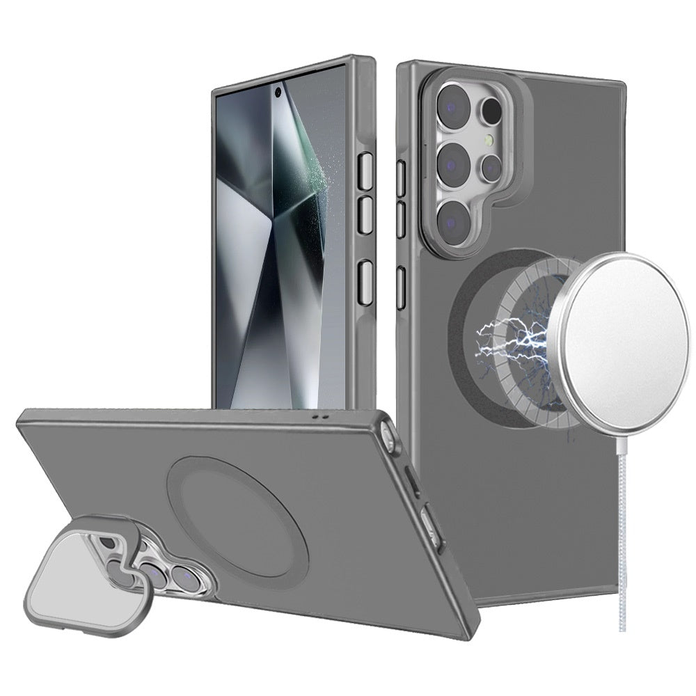 For Samsung Galaxy S25 Ultra Tough HQ Hybrid Case with Aluminum Frame Camera Stand, Compatible with MagSafe, Translucent Matte Shockproof Case Cover