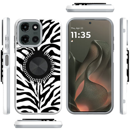 For Motorola Moto G Power 5G 2025 Pattern Design Hybrid with Invisible Ring Stand & Magnetic Back, Shockproof Protective Grip Case Cover