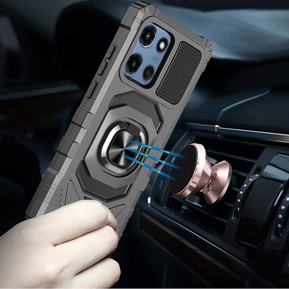 For Motorola Moto G Play 5G 2026 Hybrid Dual Layer with 360° Rotate Magnetic Ring Stand Holder Kickstand TPU Rugged PC Shockproof Case Cover Grey
