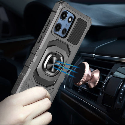 For Motorola Moto G Play 5G 2026 Hybrid Dual Layer with 360° Rotate Magnetic Ring Stand Holder Kickstand TPU Rugged PC Shockproof Case Cover Grey