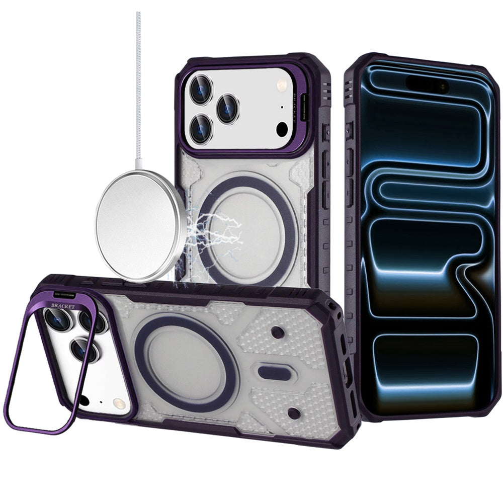For Apple iPhone 17 Pro Max Transparent Tough Dotted Magnetic Case with Camera Stand & Hybrid Grip Shockproof Case Cover