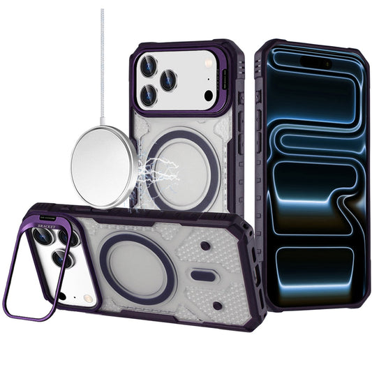 For Apple iPhone 17 Pro Max Transparent Tough Dotted Magnetic Case with Camera Stand & Hybrid Grip Shockproof Case Cover