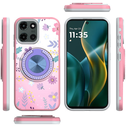 For Motorola Moto G Stylus 5G 2025 Pattern Design Hybrid with Invisible Ring Stand & Magnetic Back, Shockproof Protective Grip Case Cover