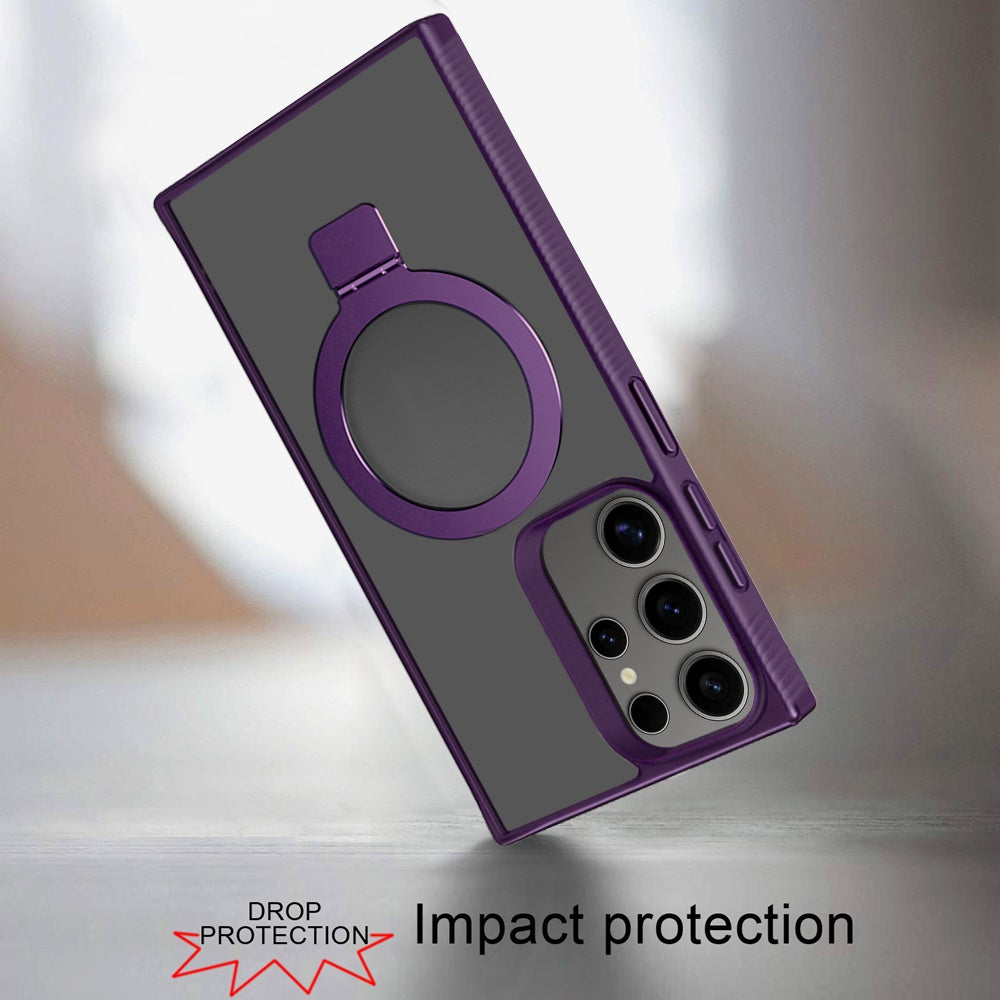 For Samsung Galaxy S25 Ultra Magnetic Circle Kickstand with MagSafe Compatibility, Matte Skin, Rugged Bumper, and Ring Holder Case Cover