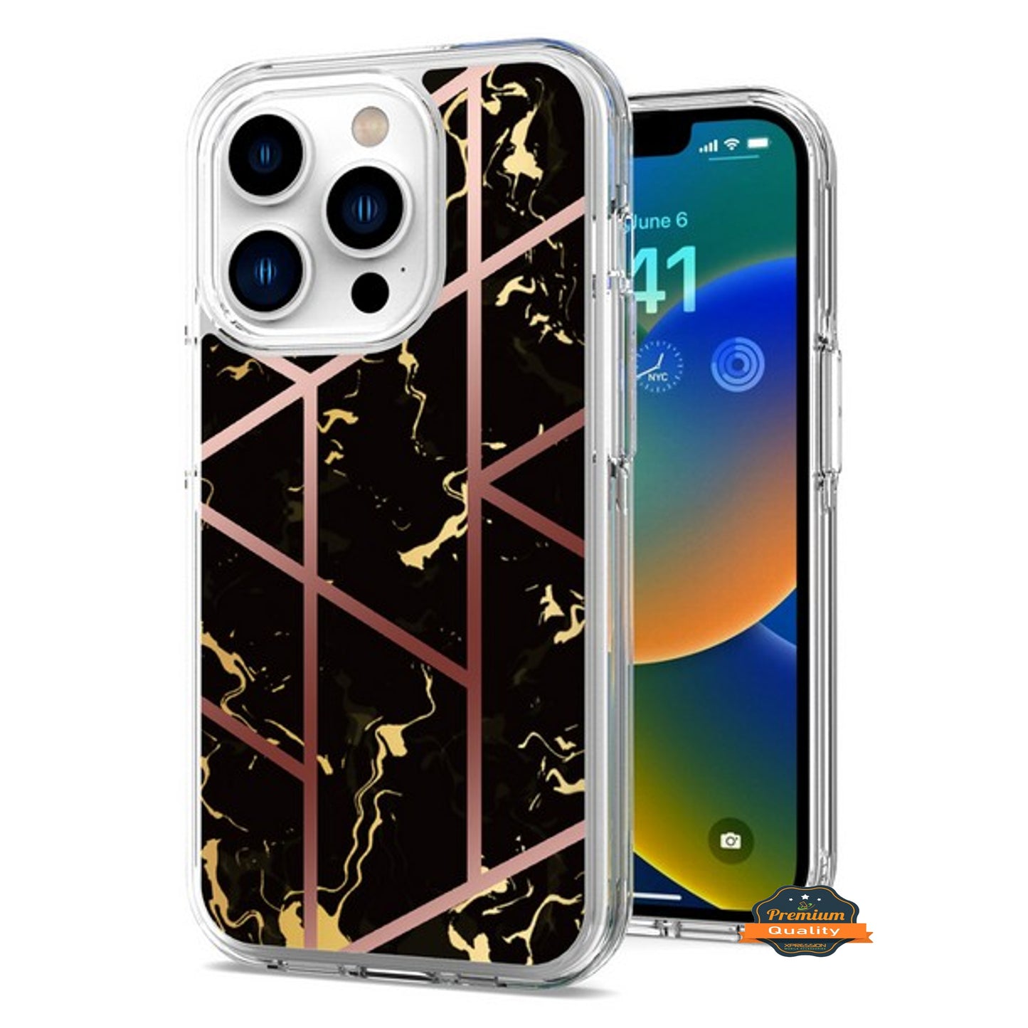 For Apple iPhone 15 Pro (6.1") Stylish Hybrid Fashion Marble Trendy Design Hard Back PC Shockproof TPU Protective  Phone Case Cover
