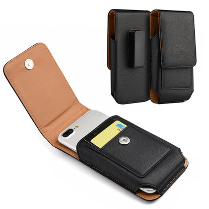 For Apple iPhone 16 Pro (6.3") Universal Vertical Leather Case Holster with Card Slot, Rotation Belt Clip & Magnetic Closure Carrying Phone Pouch [Black]
