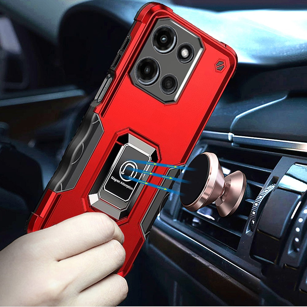 For Motorola Edge 2025 Hybrid Stand Magnetic Ring Holder Kickstand Heavy Duty Rugged Drop Silicone & Hard PC Shockproof Case Cover