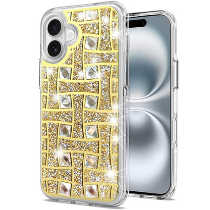 For Apple iPhone 16 (6.1") Sparkly 3D Design Diamond Shockproof Protective Bling Rhinestone Hybrid Skin PC + TPU Case Cover