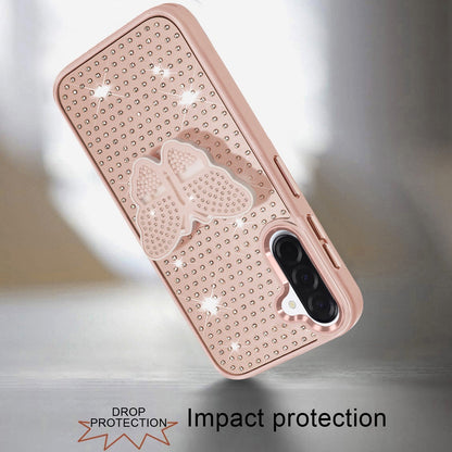For Samsung Galaxy A37 Butterfly Moveable Grip 3D Pop Stand Full Diamond Bling Sparkling TPU Fashion Hybrid Case Cover