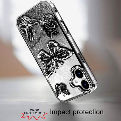 For Apple iPhone 17 (6.3") Luxury Butterfly Sparkle Glitter Diamond Crystal Rhinestone Shimmer Bling Plating Thick TPU Hard PC Case Cover