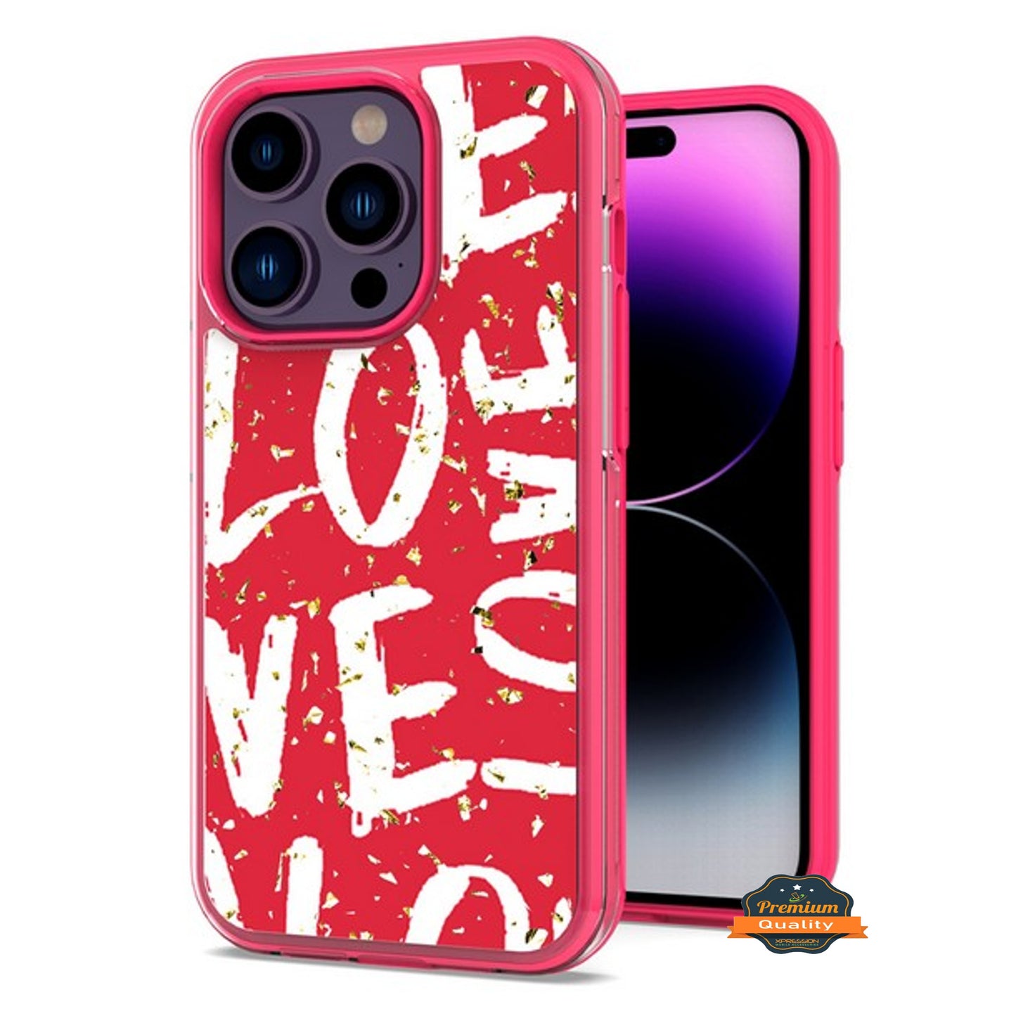 For Apple iPhone 15 Pro (6.1") Pattern Design Bling Glitter Shockproof Hybrid Soft TPU Frame and Hard PC Back Slim  Phone Case Cover