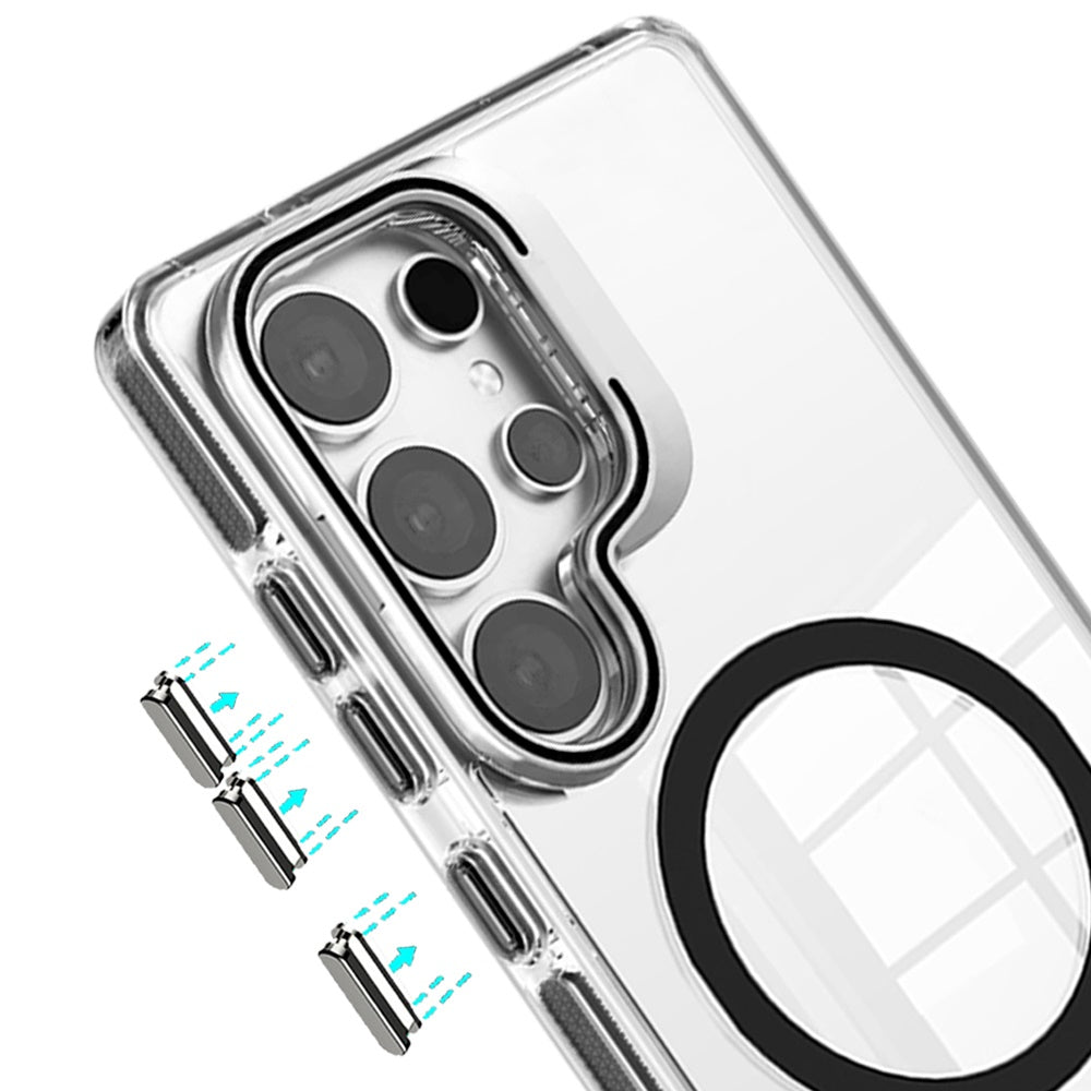 For Samsung Galaxy S26 Ultra Built-in Camera Kick-Stand, Compatible with MagSafe, Transparent Colorful Edged Tough Hybrid TPU Case Cover Clear Black