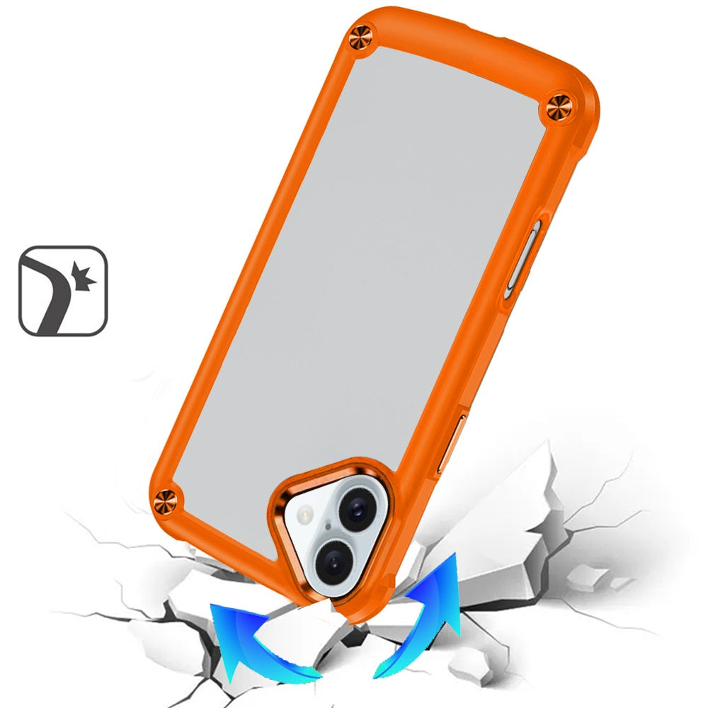 For Apple iPhone 17 (6.3") Hybrid Transparent Rubber with Metal Buttons & Camera Edges Hard TPU Corner Frame Bumper Case Cover Cosmic Orange