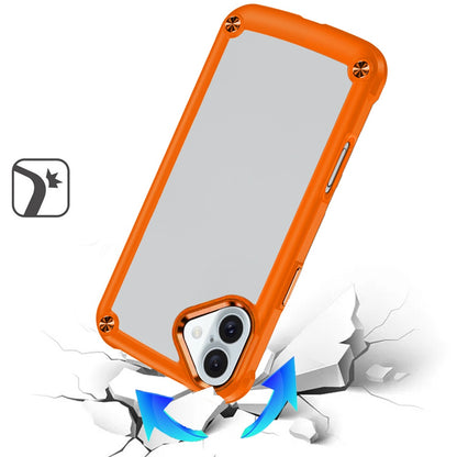 For Apple iPhone 17 (6.3") Hybrid Transparent Rubber with Metal Buttons & Camera Edges Hard TPU Corner Frame Bumper Case Cover Cosmic Orange