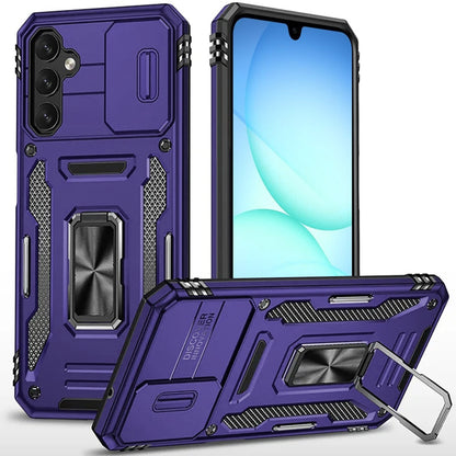 For Samsung Galaxy A17 5G Tough Hybrid Case with Movable Camera Window & Metal Ring Stand Shockproof Case Cover