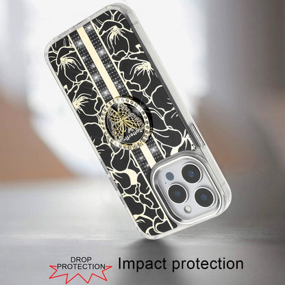 For Samsung Galaxy S26 Diamonds 3D Butterfly Floral Design Bling Sparkly Glitter Hybrid Metal Fashion with Ring Stand Case Cover