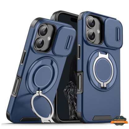 For Apple iPhone 17 Hybrid Case with 360° Magnetic Ring Stand, Camera Slide Protector & Compatible with MagSafe Case Cover