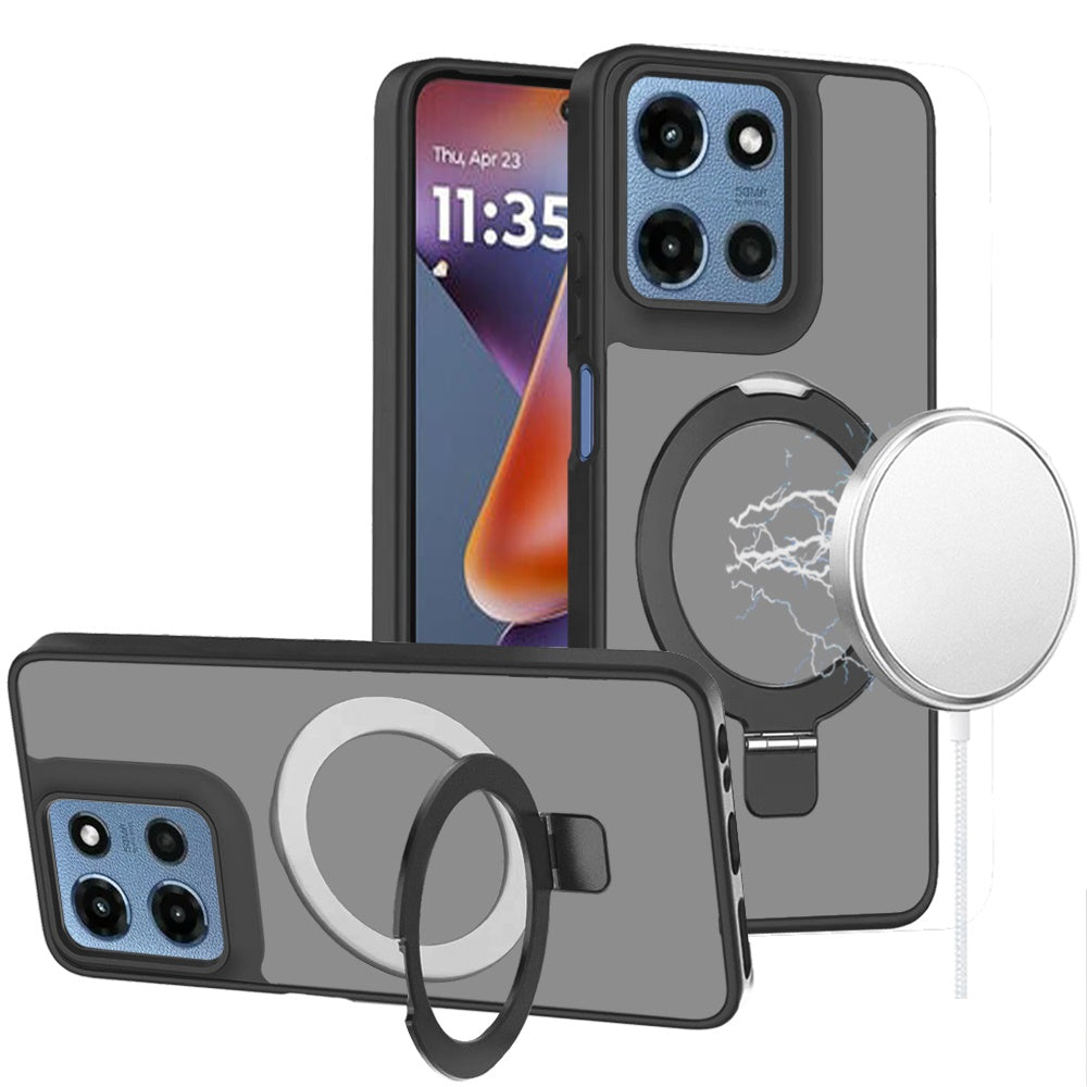 For Google Pixel 10 Pro XL Magnetic Circle Back with Ring Stand Full Rotation Matte Hybrid Shockproof Case Cover Black