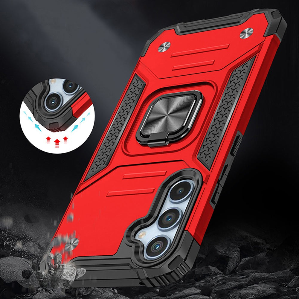For Samsung Galaxy A37 Armor Hybrid Magnetic Stand with Ring Holder Kickstand Shockproof Heavy-Duty Durable Rugged TPU Dual Layer Case Cover