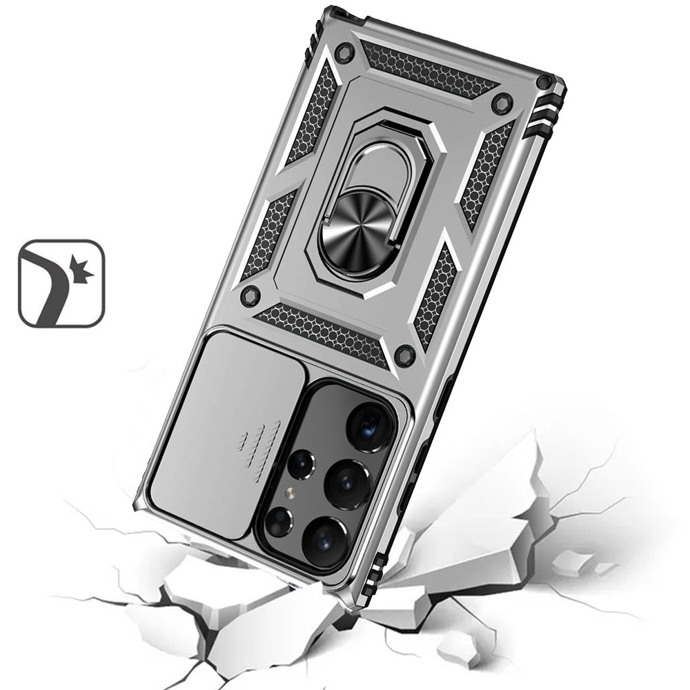 For Motorola Moto G 5G 2025 Hybrid Ring Shockproof with 360° Rotate Ring Kickstand, Camera Lens Protection, Soft Edge Bumper Case Cover Silver