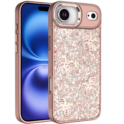For Apple iPhone 17 Air (6.6") Cute Butterfly Crystal Diamond Glitter Case Sparkle Bling Frame Metallic Edges, Shimmer TPU Hybrid Case Cover