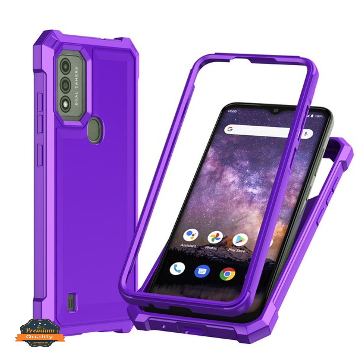 For TCL K24 /TCL K23 Hybrid 2in1 Front Bumper Frame Cover Square Edge Shockproof Soft TPU + Hard PC Anti-Slip Heavy Duty Case Cover Purple