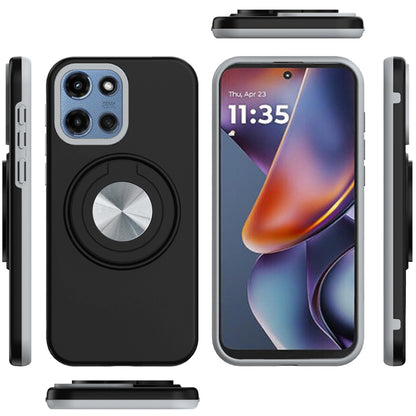 For Motorola Moto G 5G 2025 Metal Matte Hybrid with Invisible Rotational Ring Stand, Car Mount Friendly, Military Grade Slim Fit Sturdy Case Cover